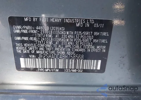 2011 Subaru Forester 2.5X Premium из США, поврежденный, VIN JF2SHADC4BH758568